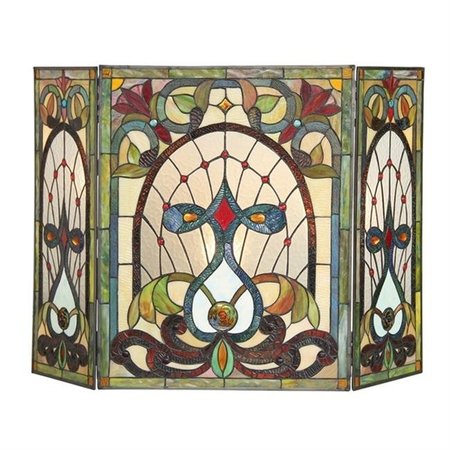 CHLOE LIGHTING Chloe CH3F462GV44-GFS 44 in. Lighting Ruby Tiffany Glass 3 Piece Folding Victorian Fireplace Screen CH3F462GV44-GFS